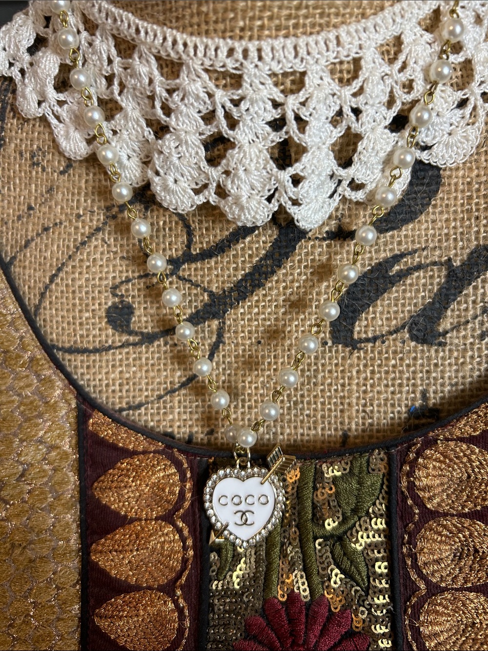 Authentic Designer Charm from a Zipper Pull on a Repurposed, Faux Pearl Chain - Picture 3 of 16